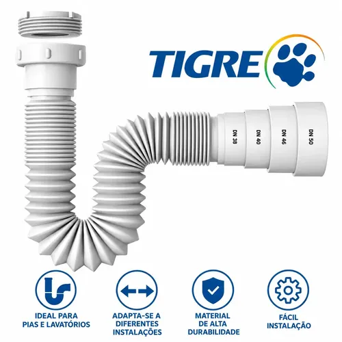 Sifão Sanfonado Tubo Flexível Tigre Universal Multiuso Para Pias Lavatórios Cubas