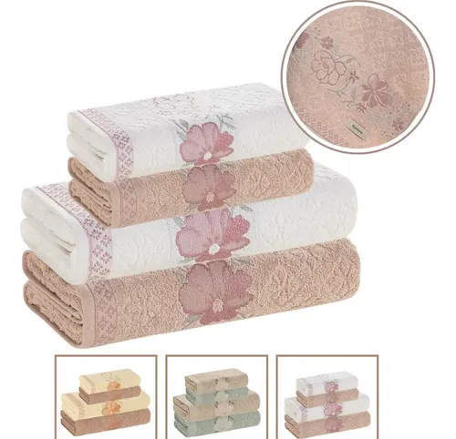 Jogo De Toalhas Karsten 100% Algodão Floral Grossa 4 Peças