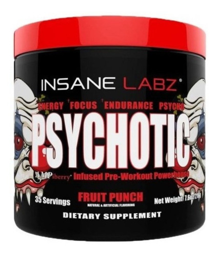 Suplemento en polvo Insane Labz  PRE-WORKOUT Psychotic Red psychotic blend sabor ponche de frutas en pote de 216g