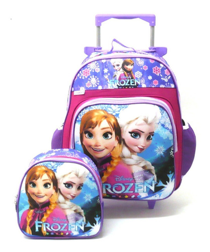 Mochila Escolar Ana E Elsa Frozen 1 Rodinha G + Lancheira F4