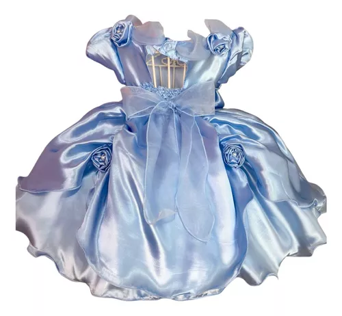 Vestido Fantasia Princesa Cinderela Menina Festa Dama Com Kit Coroa Luva  Varinha