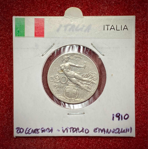 Moneda 20 Centésimos Italia 1910 Km 44 Libertad