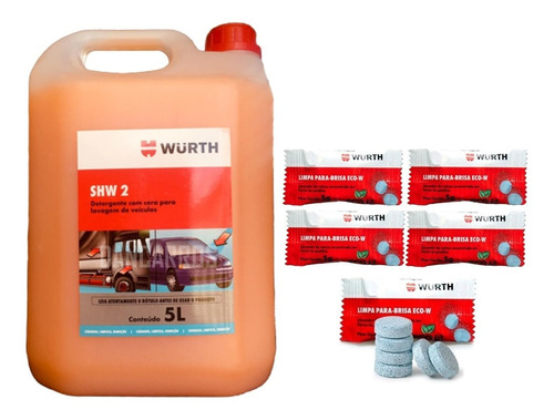 Kit Wurth - 1 Shampoo Com Cera + 5 Limpa Para Brisa Eco-w