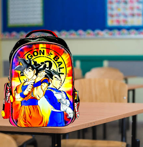 Kit Combo Mochila Dragon Ball 3d Super Goku Vegeta Primaria Color Negro