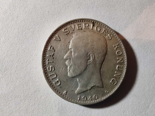 Moneda Suecia 1   Krona 1940 Gustaf V Plata 0.800 (x27