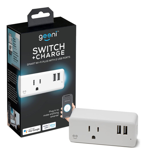 Geeni Switch + Charge Multi Port Smart Wi-fi Plug Con 2 Pue.