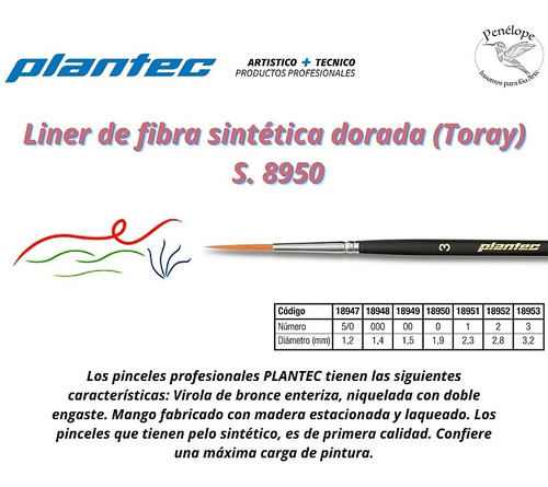 Pincel Liner Toray Dorado Serie 8950 N° 00 Plantec
