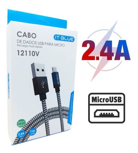 Imagem 2 de 2 de Cabo Carregador Turbo Micro Usb Moto G1/ G2/ G3/ G4/ G5