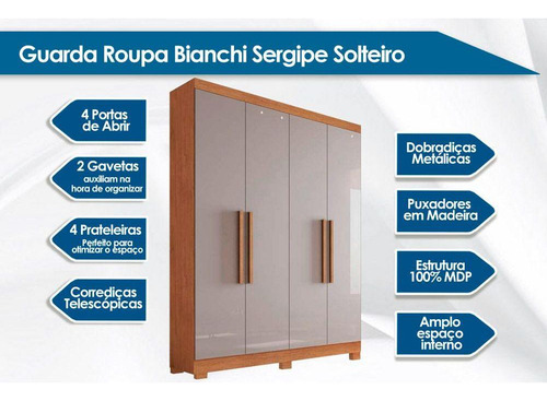 Guarda Roupa 4ptas 2gavs Sergipe Naturale-bianchi