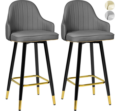 Set 2 Banco Barra Alta Silla Tapizada Cocina Bar Desayunador Acabado de la estructura Laqueado Color Gris oscuro