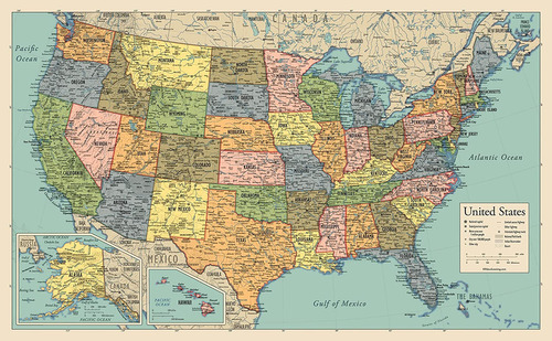 Afiche Del Mapa De Estados Unidos - Gráfico Del Mapa De Los