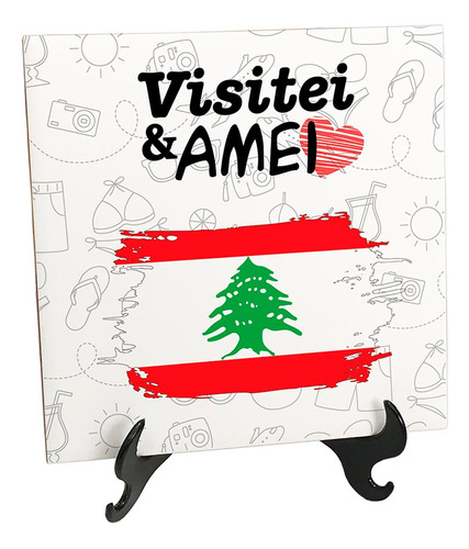 Quadro Azulejo Bandeira Líbano Visitei E Amei Viagem