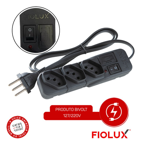Filtro De Linha Protetor Bivolt 1metro 3tomadas Com Fusível