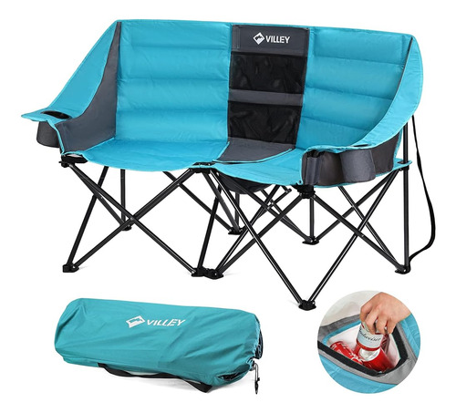 Villey Silla De Camping Doble Con Bolsa Térmica, Sofá De Dos