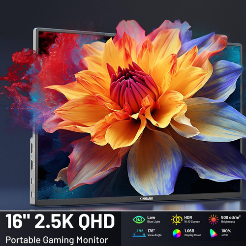 2.5k Monitor Portátil 16, Gtv Os, 2560x1600 Qhd 144hz, 100%