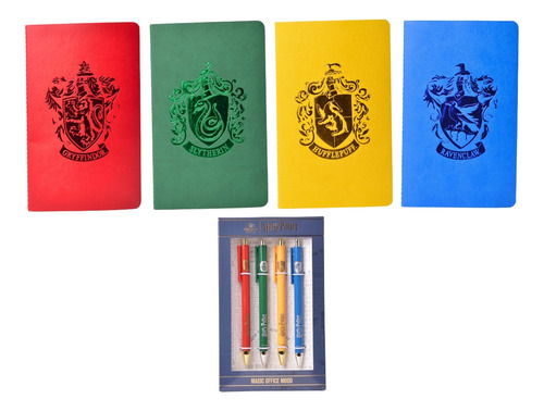 4 Cuadernos Harry Potter Casas 13x21cm Mooving + 4 Lapiceras