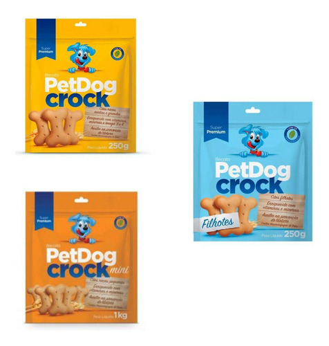 3 Biscoitos Para Cães Super Premium Petdog Crock - 250g