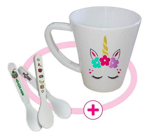 Taza Cónica Sublimable De Polimero + Cucharita X12 Unidades