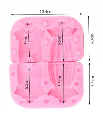 Pack 2 Moldes Silicón Ropa Bebé, Niña, Niño/ Choco, Jabón Rosa