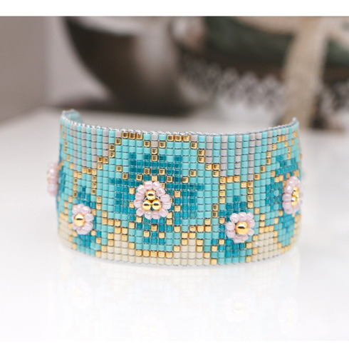 Imagen 6 de 10 de Pulsera Miyuki Mujer Brazalete Flores Artesanal Bohemia Chic