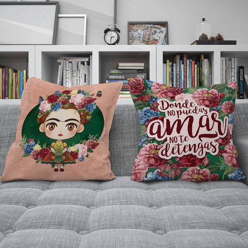Imagen 4 de 5 de Combo Almohadones Sillon Almohadón Frida Kahlo 40x40