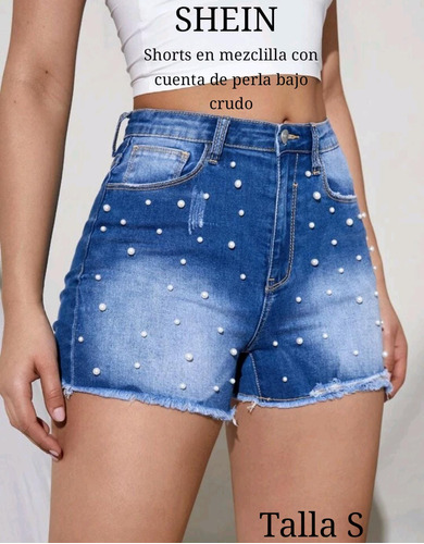 Shein Short Jeans Con Perlas, Talla S