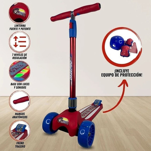 Scooter Para Niñas Musical Luces Casco Rodilleras Y Coderas