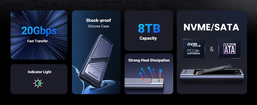 Carcasa M.2 Nvme Sata Ssd Aluminio 20 Gbps Usb-c Uasp Trim