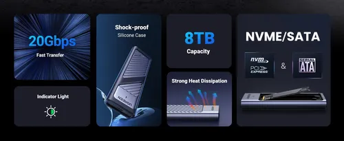 Carcasa M.2 Nvme Sata Ssd Aluminio 20 Gbps Usb-c Uasp Trim