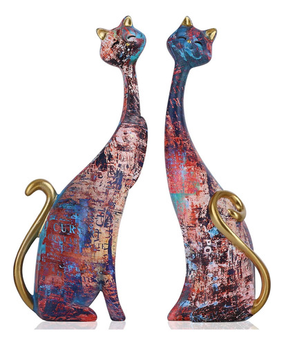 2 Pc Pintura Al Óleo Estatuas De Gato Figuras De Gato Decora