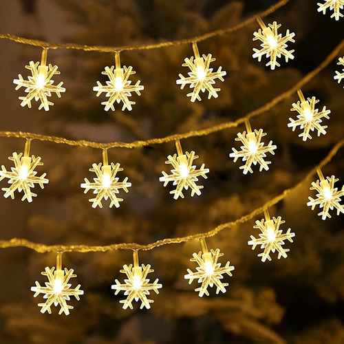 Guirnalda De Luces De Navidad De Copo De Nieve, 40 Luces Led