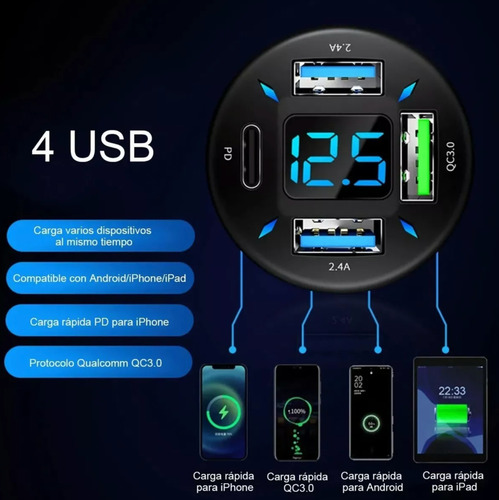 2 Cargador Auto Usb Carga Rápida 12v~24v Para iPhone Samsung
