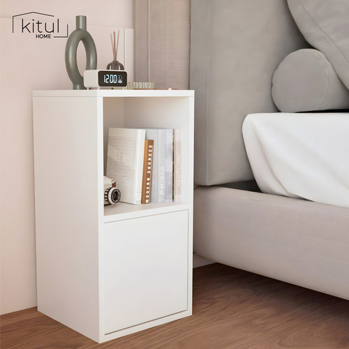 Mesa De Noche Minimalista Recámara Auxiliar Almacenamiento Acabado Mate Color Blanco frosty