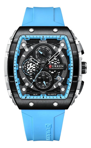 Reloj Curren Hombre 8442 Rectangular Con Cronógrafo Celeste