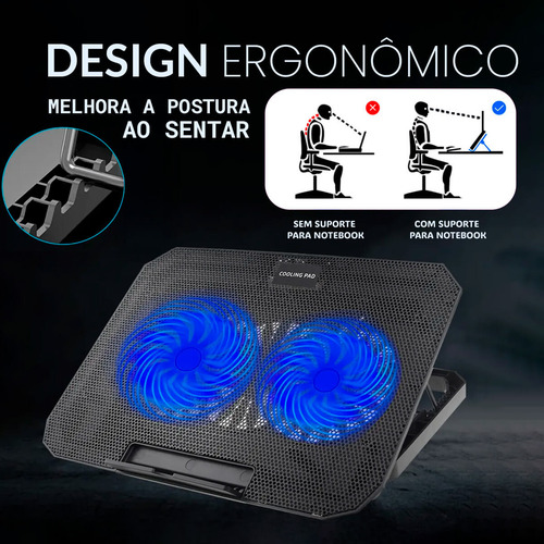 Base Refrigerada Para Notebook Com 2 Coolers Led, Ajustável