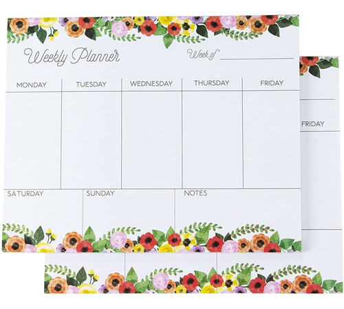 Planificador Semanal Floral Agenda Diaria Lista Tarea 8.0 X