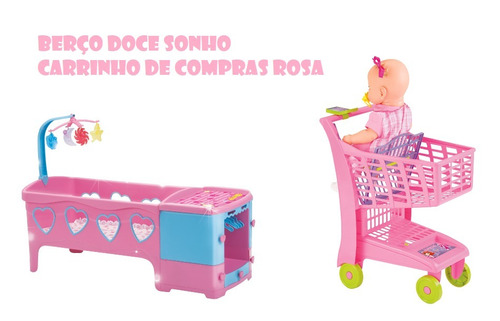 Berço Doce Sonho Rosa Com Carrinho De Supermercado Rosa