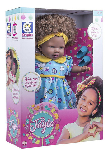 Boneca Bebê Tayla Negra Cabelo Black Power Afro - Acompanha Acessórios Mamadeira Mágica Certidão De Nascimento E Sapatinhos - Cotiplás Brinquedos