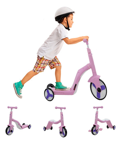 Scooter Infantil Multifuncional 3 En 1 Bicicleta + Triciclo Color Rosa Liso