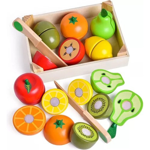 Corta Frutas Madera Con Cajoncito Iman Didactico Infantil