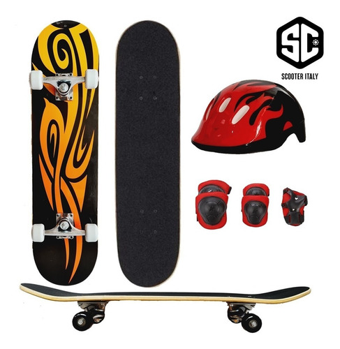 Imagen 6 de 8 de Skate Completo Semi Profesional Scooter Madera Bolso Casco