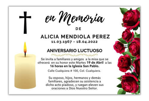 Invitación Esquela Aniversario Luctuoso Imprimible Mod 6