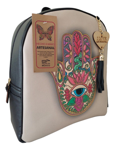 Bolsa Mochila Casual Dama Mano De Fátima Artesanal Piel 