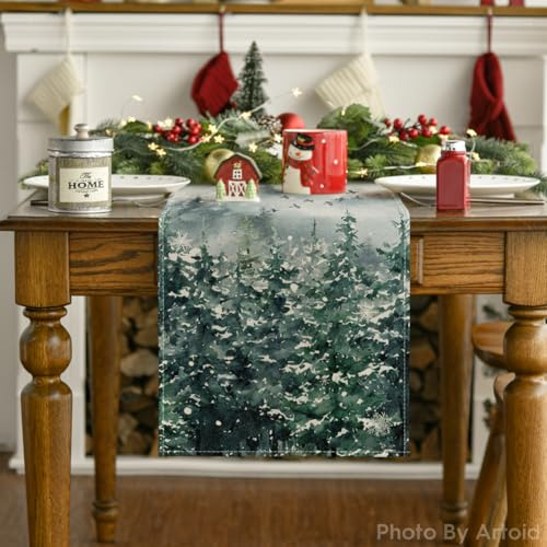 Artoid Mode Green Tree Snow Christmas Table Runner, Temporad