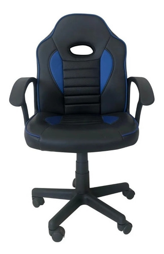 Silla De Escritorio Tedge 435878 Gamer Ergonómica  Negra Y Azul Con Tapizado De Cuero Sintético