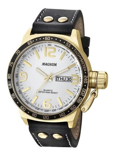 Imagem 9 de 10 de Relógio Magnum Masculino Dourado Pulseira Preta Prova D´agua