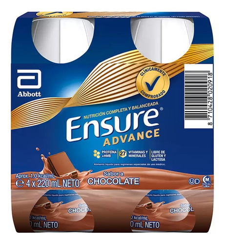 Ensure Advance Chocolate X 220 Ml X 4 Und