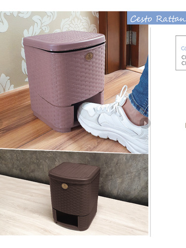 Bote De Basura Abertura De Pedal Plástico Rattan 15 L