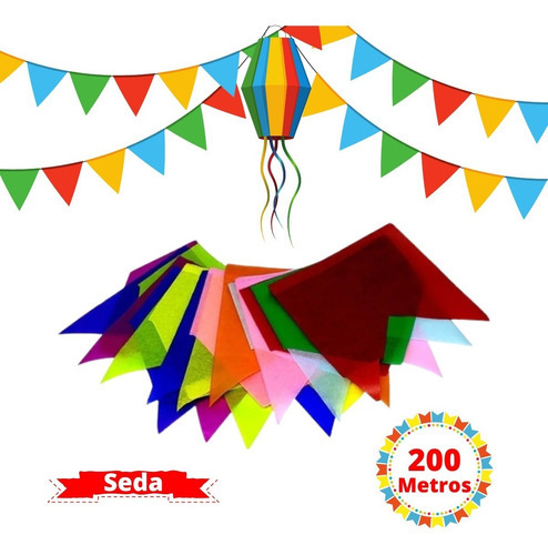 200 Metros Bandeirinha Papel Seda Festa Junina Decoração