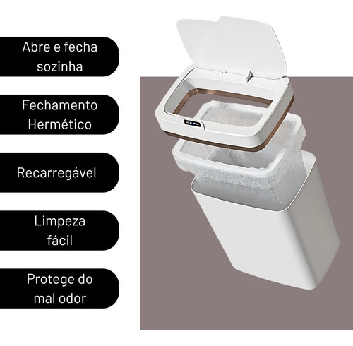 Lixeira Inteligente 16l Auto Sensor Recarregável Compacta